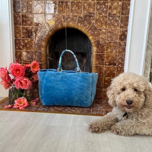 Blue sheepskin fur  Tote bag /Sheep shearling bag