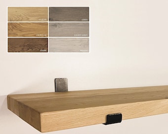 Natural Floating Solid Oak Shelf -Custom Sizes Oiled Ready to Install, Rustic Wall Mounted Storage Wood Shelving Handcrafted Shelves Kitchen