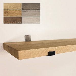 Natural Floating Solid Oak Shelf -Custom Sizes Oiled Ready to Install, Rustic Wall Mounted Storage Wood Shelving Handcrafted Shelves Kitchen
