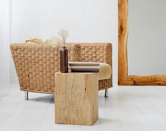 Bespoke solid Oak Cube Block up to 38x38cm, Bedside Coffee Side Drink Lamp Table Rustic Wood Slab, Nightstand Industrial Beam Huge Large