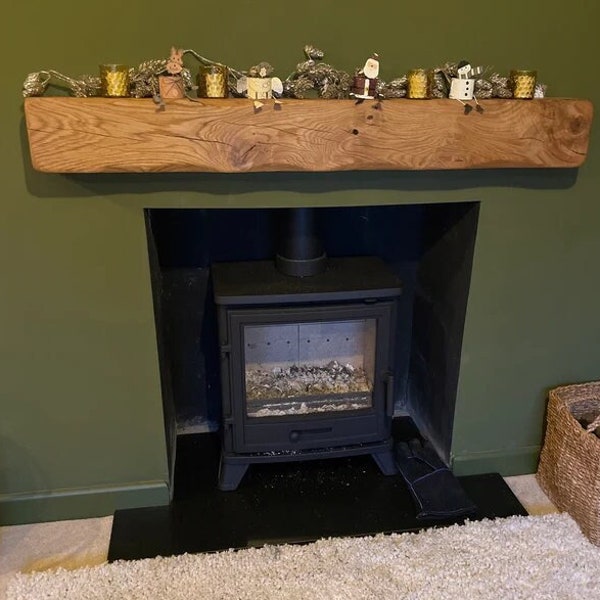 Solid Oak Fireplace Beam Mantel -ALL SIZES Pre-Drilled Free Fixings, Natural Wood Mantelpiece, Wooden Lintel Mantle Shelf Log Burner Rustic