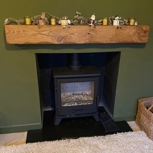 Solid Oak Fireplace Beam Mantel -ALL SIZES Pre-Drilled Free Fixings, Natural Wood Mantelpiece, Wooden Lintel Mantle Shelf Log Burner Rustic
