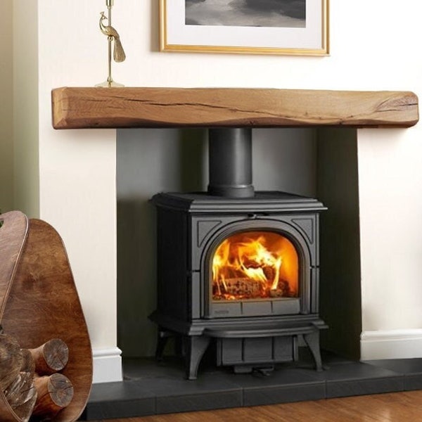 Solid Oak Mantle Beam - All Sizes Oiled Pre-Drilled Free Fixings, Fireplace Mantelpiece Wood Lintel Aged Log Burner Mantel Shelf Rustic