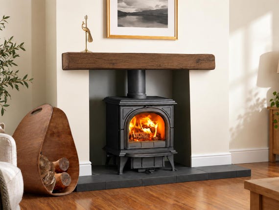 Solid Oak Mantel Beam -All Sizes Oiled Pre-Drilled Free Fixings Fireplace Mantelpiece Wood Lintel Log Burner Mantle Shelf Rustic Wooden Aged