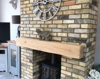 Solid Oak Mantel Beam - All Sizes, Oiled, Pre-Drilled, Free Fixings Included Fireplace Mantlepiece Wood Lintel for Log Burner Mantle Shelf