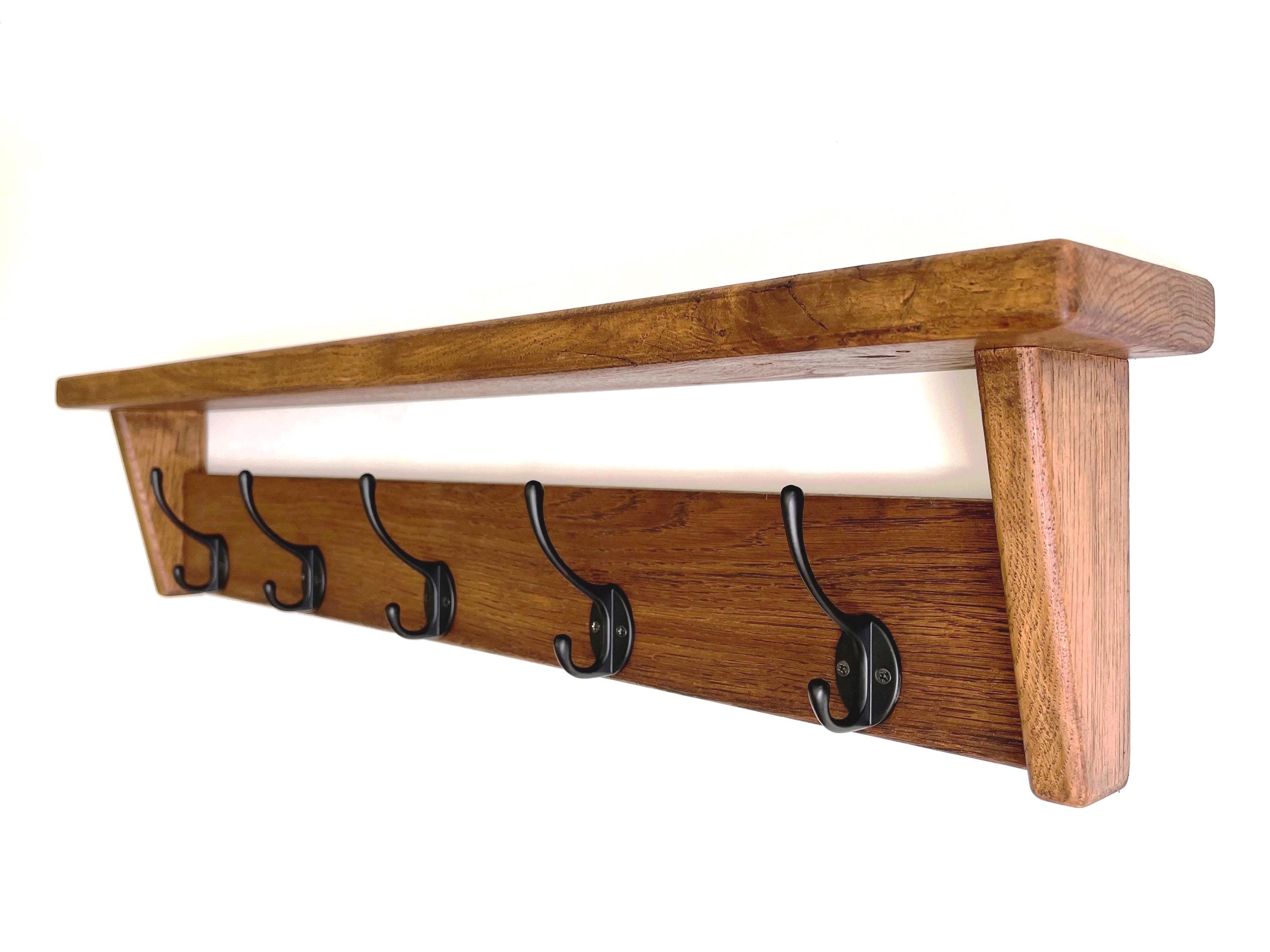 Shelf With Hooks, Solid Wood Bedroom Shelves For Wall, Wooden Coat Rack - View #4