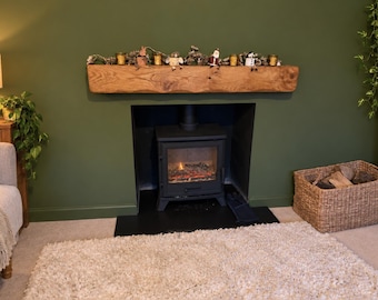 Solid Oak Fireplace Beam Mantel - ALL SIZES Pre-Drilled Free Fixings, Natural Wood Mantelpiece, Wooden Lintel Mantle Shelf Log Burner Rustic