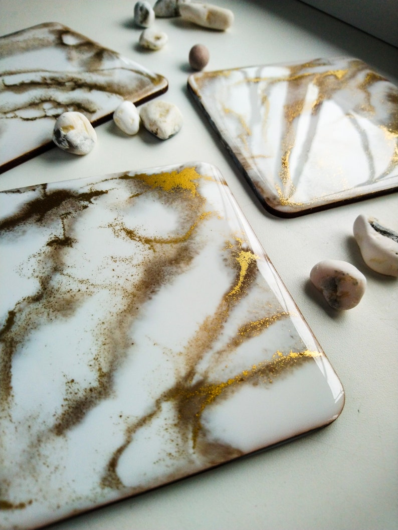 Marble coasters resin set of 3 for kitchen decor Etsy