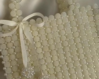 Bolso blanco con perlas y cuentas – Bolso de novia hecho a mano, bolso bandolera de noche para bodas, fiestas y regalos.