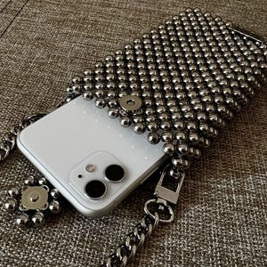 Handmade Silver Beaded Crossbody Clutch: Wedding Evening Bag