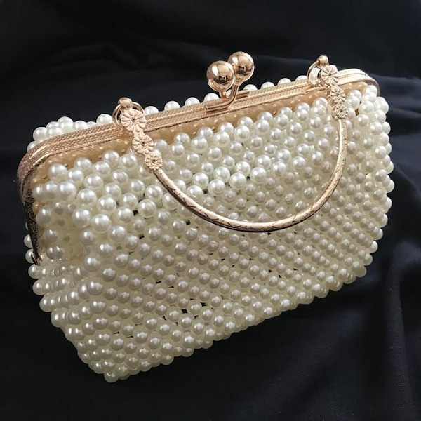 Handmade Pearl Beaded Clutch: Bridal Evening Crossbody Bag