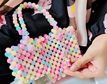 Bolso artesanal de cuentas en tonos pastel – Monedero de perlas, bolso de hombro estilo kawaii, bolso de cuentas colorido, regalo estilo Y2K para ella