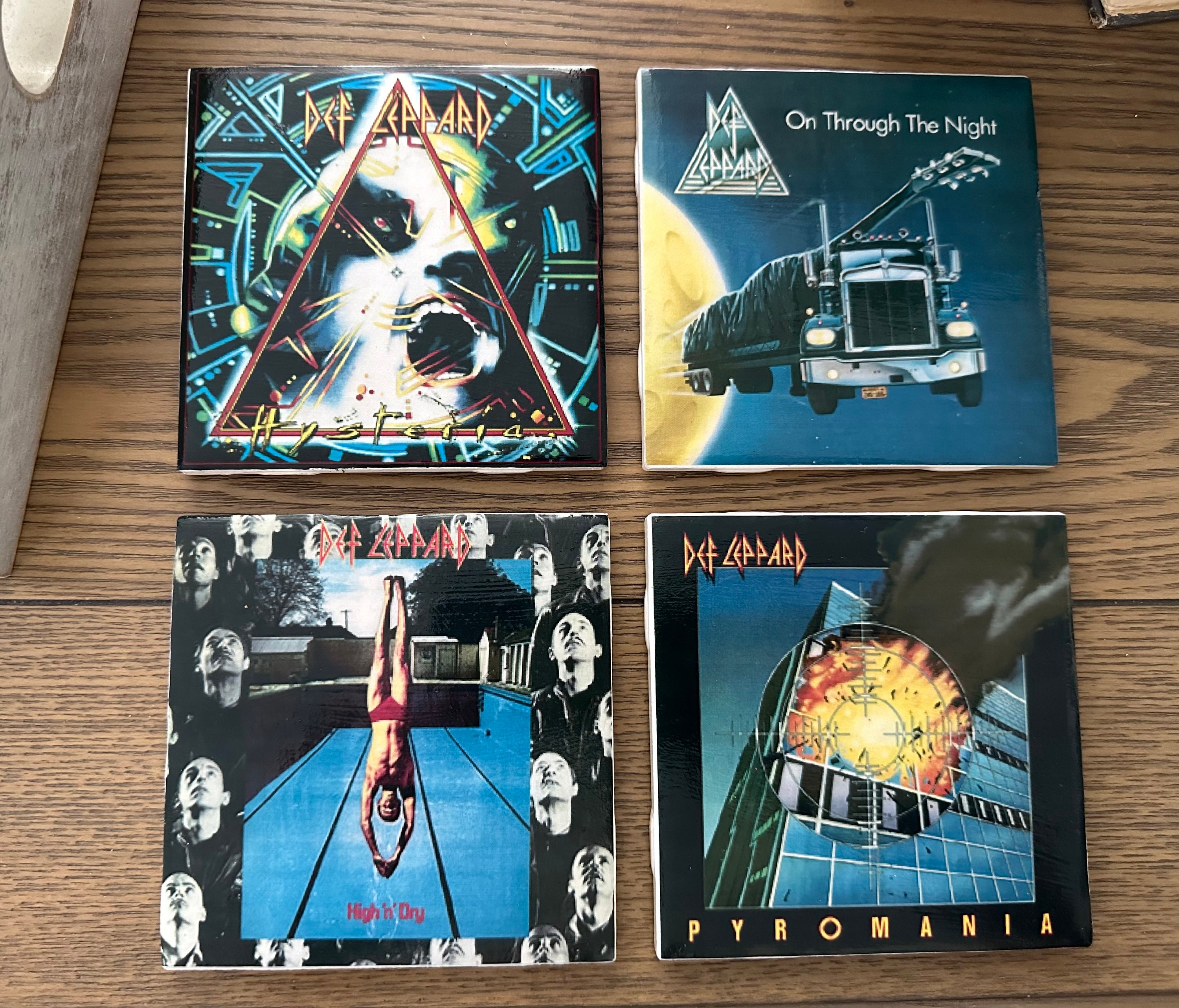 Set of 4 DEF LEPPARD Ceramic Tile Coasters Hysteria Pyromania on 