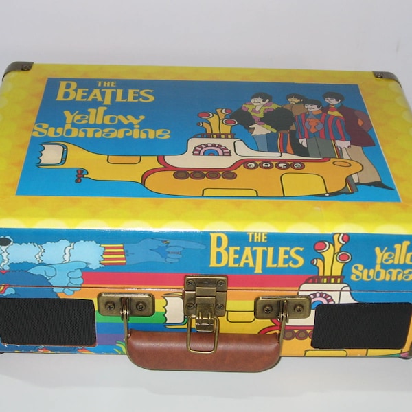 The Beatles Yellow Submarine CUSTOM RECORD PLAYER Turntable Decoupage Vintage Wood Vinyl w/Bluetooth