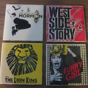 You PICK a SET of any 4 BROADWAY Ceramic Tile Coasters - Custom Made To Order
