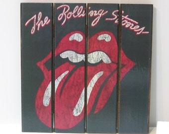 THE ROLLING STONES Tongue Album Cover Decoupage Wooden Wall Hanging Mini Pallet Frame