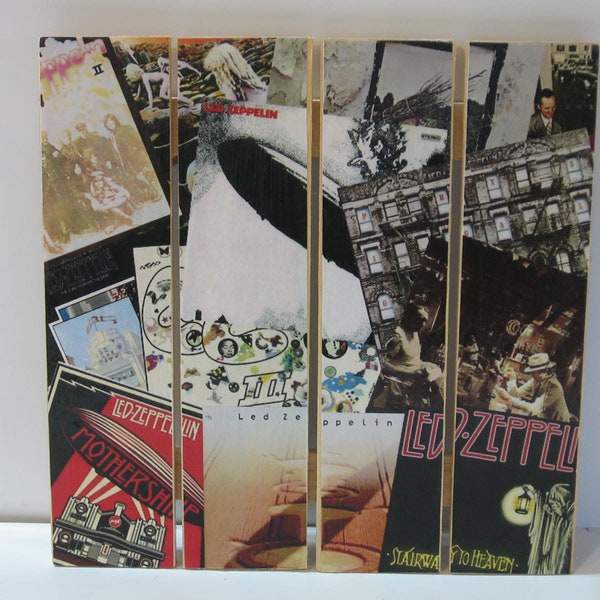 Led Zeppelin Album Cover Collage I II IV Zoso Physical Graffiti In Through The Out Door Decoupage Wooden Wall Hanging Mini Pallet Frame