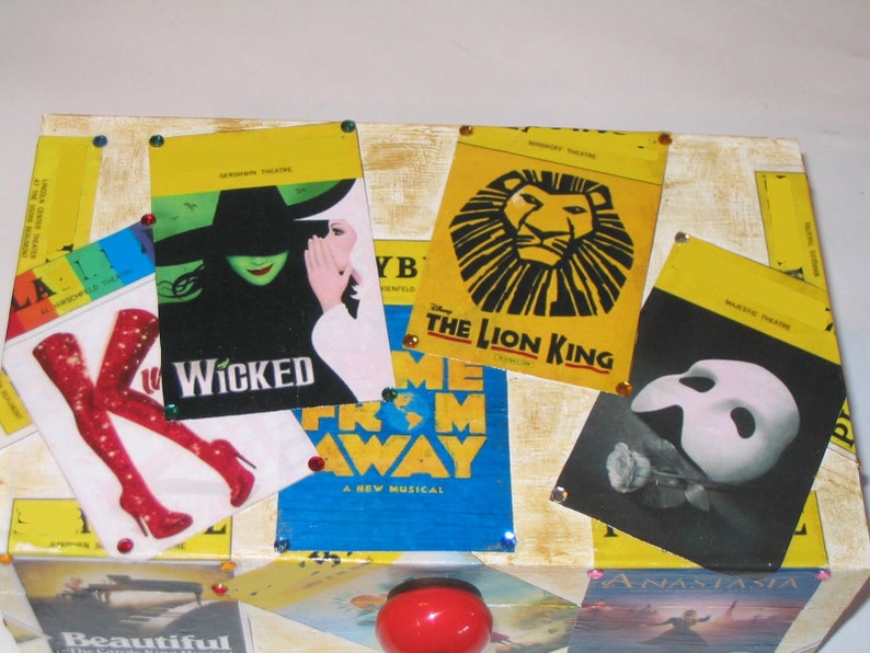 Broadway Decoupage Wooden Storage Jewelry Box Phantom CUSTOM MADE to ORDER Lion King Wicked Evan Hansen Beautiful Lion King