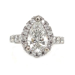 2.16 ct G VS2 IGI Certified Lab Created Pear Shape Diamond Halo Engagement Ring 14K White Gold