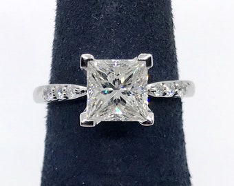 1.71 cttw G/SI-1 Princess Brilliant Cut Diamond Engagement Ring 14K White Gold