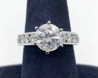 3.10 cttw F/SI2 Round Brilliant Diamond Channel Engagement Ring 14K White Gold