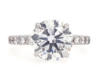 3.76 cttw G-H/SI1 Round Brilliant Diamond Pave Engagement Ring 14K White Gold
