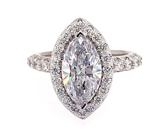 2.75 cttw G/SI1 Marquise Cut Diamond Halo Engagement Ring 14K White Gold