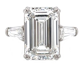 16.04ct F VS1 IGI Certified Emerald Cut Lab Created Diamond Engagement Ring Platinum