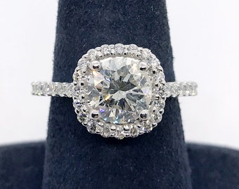 2.42 cttw F/SI2 Round Brilliant Cut Diamond Halo Engagement Ring 14K White Gold