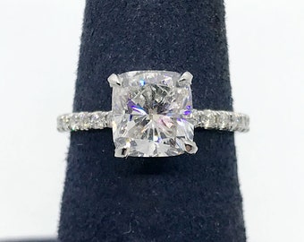 2.47 cttw F/VS2 Cushion Cut Diamond Micropave Engagement Ring in Platinum