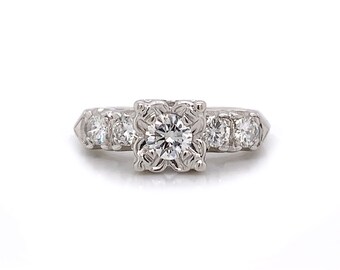 0.70 cttw F/VS2 Round Brilliant Diamond Vintage Engagement Ring 14K White Gold