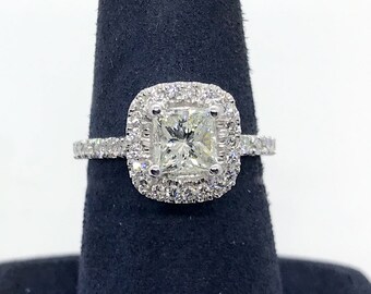 1.55 cttw G/VS2 Princess Cut Diamond Pave Halo Engagement Ring in Platinum
