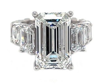 8.13 ct G VS1 IGI Certified Emerald Cut Lab Created Diamond Eternity Engagement Ring 14 kt. White Gold