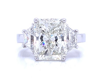 6.00 cttw G VS2 IGI Certified Radiant Cut Lab Created Diamond Trapezoid Engagement Ring 14K White Gold