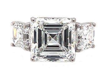 10.56ct E VS1 IGI Certified Asscher Cut Lab Created Diamond Engagement Ring 14K White Gold