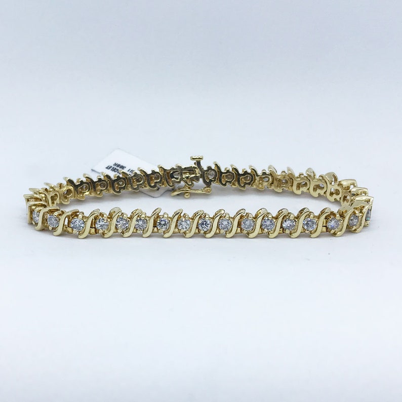 5.00 ct tw F/SI-1 Round Cut Diamond S Link Tennis Bracelet 14K Yellow Gold image 1