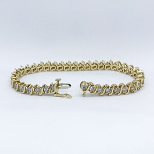 5.00 ct tw F/SI-1 Round Cut Diamond S Link Tennis Bracelet 14K Yellow Gold image 2