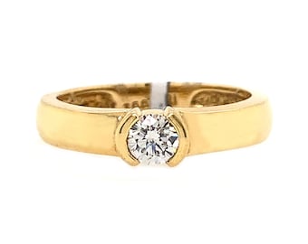 0.30 ct F/VS2 Round Cut Diamond Half Bezel Engagement Ring 18K Yellow Gold