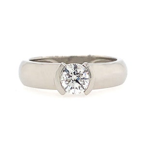 0.51 ct F/SI1 Round Cut Diamond Half Bezel Solitaire Engagement Ring in Platinum