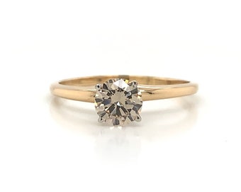 0.75 ct Fancy Cognac Round Cut Diamond Solitaire Engagement Ring 14K Yellow Gold