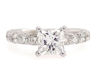 2.01 cttw G/VS2 Princess Cut Diamond Pave Engagement Ring 14K White Gold