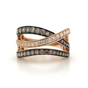 1.00 cttw LeVian Round Cut Chocolate & White Diamond Ring 14K Rose Gold