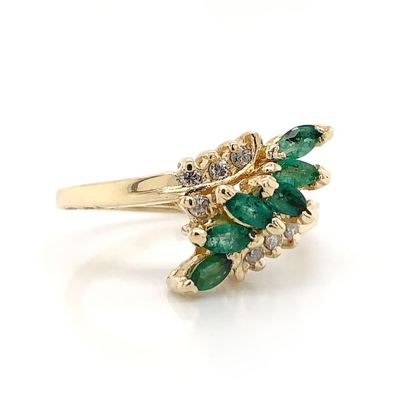 0.45 ct tw Marquise Cut Emerald & Diamond Ring 14… - image 2