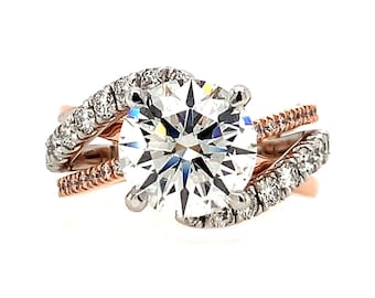 4.00 cttw F/VS-2 Round Diamond Swirl Shank Engagement Ring 14K White & Rose Gold