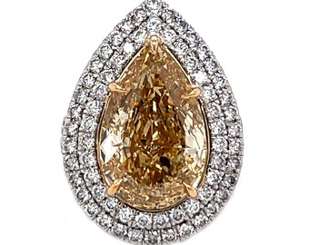 9.03ct Fancy Vivid Yellow SI1 IGI Pear Shape Lab Created Diamond Halo Engagement Ring 18K White Gold