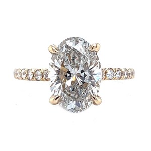 2.61 ct H VS1 IGI Certified Oval Cut Lab Created Diamond Under Halo Engagement Ring 14K Yellow Gold