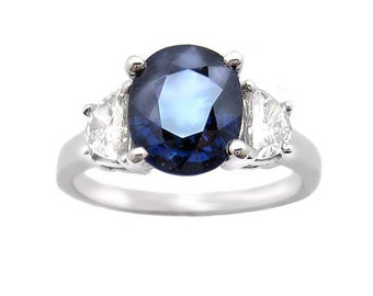 3.89 cttw Oval Cut Sapphire & Half Moon Diamond Engagement Ring in Platinum
