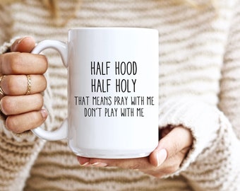 Halbe Haube halb heilige Tasse, lustige christliche Tasse, christliches Geschenk, Jesus-Becher, Schrift-Becher, christliche Becher, Kaffeetasse, religiöse Becher