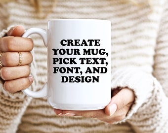 Taza de regalo personalizada con texto personalizado. Taza de café de cerámica. Ideal para fiestas. Taza personalizable. Elige el diseño y el color de la fuente. Taza única.