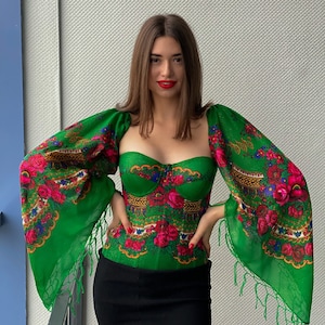 Floral Ukrainian corset, Embroidered Corset, Ukrainian shawl, Ukrainian costumes, Corset Top, Corset with shawl, Ukrainian sellers